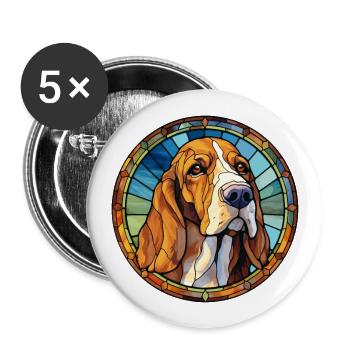 Bruno Jura Jagdhund Hunderasse Buntglas Bunt - Buttons groß 56 mm (5er Pack) - Weiß - Vorne