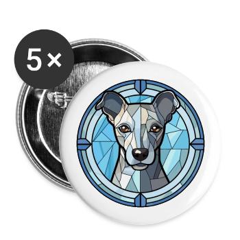 Blauer Paul Terrier Hunderasse Buntglas Bunt - Buttons groß 56 mm (5er Pack) - Weiß - Vorne