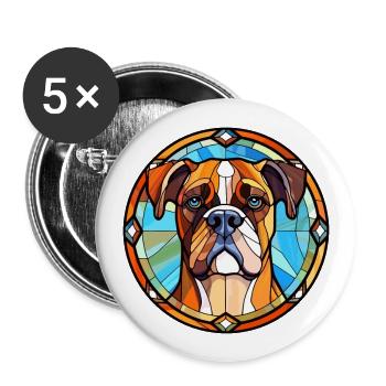 Boxer Hund Rasse Buntes Glas Buntes Aquarell - Buttons groß 56 mm (5er Pack) - Weiß - Vorne