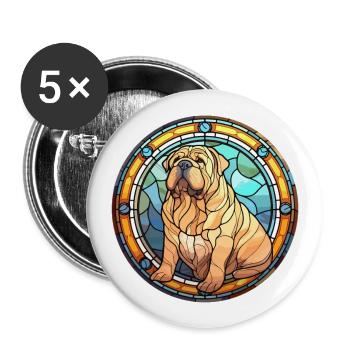 Chinois Shar Pei chien race vitrail coloré - Lot de 5 grands badges (56 mm) - blanc - Devant