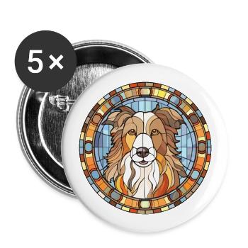 Collie chien race vitrail aquarelle colorée - Lot de 5 grands badges (56 mm) - blanc - Devant