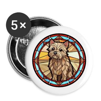 Cairn Terrier Hunderasse Buntes Glas Wat - Buttons groß 56 mm (5er Pack) - Weiß - Vorne