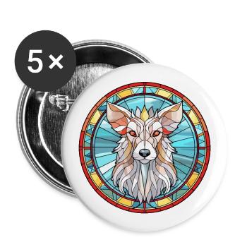Chinesischer Schopfhundrasse Buntglas Buntes W - Buttons groß 56 mm (5er Pack) - Weiß - Vorne