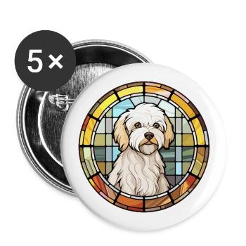 Coton De Tuléar chien race vitrail coloré W - Lot de 5 grands badges (56 mm) - blanc - Devant