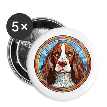 English Springer Spaniel Hunderasse Buntglas C - Buttons groß 56 mm (5er Pack) - Weiß - Vorne