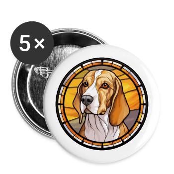 Englischer Foxhound Hunderasse Buntglas Bunt - Buttons groß 56 mm (5er Pack) - Weiß - Vorne