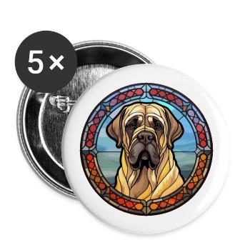 Englische Dogge Hunderasse Buntes Glas Buntes W - Buttons groß 56 mm (5er Pack) - Weiß - Vorne