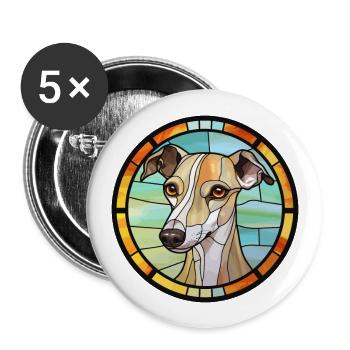Anglais Whippet chien race vitrail coloré W - Lot de 5 grands badges (56 mm) - blanc - Devant