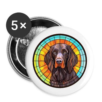 Deutsch Langhaar Vorstehhund Rasse Buntglas - Buttons groß 56 mm (5er Pack) - Weiß - Vorne