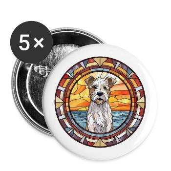 Goéland Terrier chien race vitrail coloré Wate - Lot de 5 grands badges (56 mm) - blanc - Devant