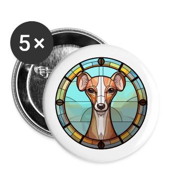 Lévrier italien chien race vitrail coloré - Lot de 5 grands badges (56 mm) - blanc - Devant