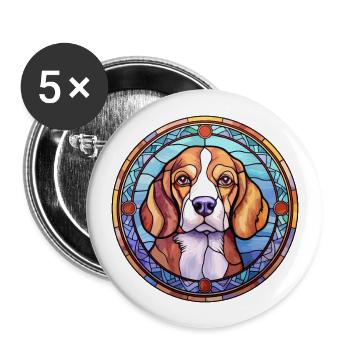Kerry Beagle Hunderasse Buntes Glas - Buttons groß 56 mm (5er Pack) - Weiß - Vorne