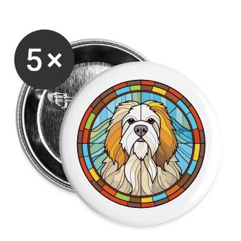 Chien de berger de l’Himalaya chien race vitrail Colorfu - Lot de 5 grands badges (56 mm) - blanc - Devant