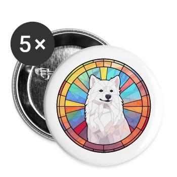 Spitz japonais chien race vitrail coloré Wa - Lot de 5 grands badges (56 mm) - blanc - Devant