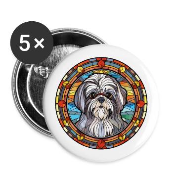 Bichon maltais Shih Tzu chien race vitrail coloré - Lot de 5 grands badges (56 mm) - blanc - Devant
