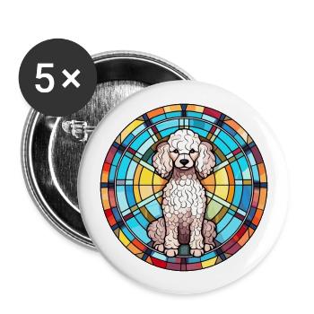 Miniatur Pudel Hunderasse Buntglas bunt - Buttons groß 56 mm (5er Pack) - Weiß - Vorne