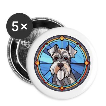 Mittelschnauzer Hunderasse Buntglas Bunt W - Buttons groß 56 mm (5er Pack) - Weiß - Vorne