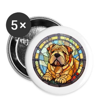 Miniature Shar Pei chien race vitrail Colorfu - Lot de 5 grands badges (56 mm) - blanc - Devant