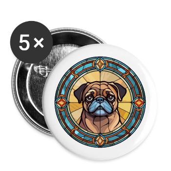 Mops Hund Rasse Buntes Glas Buntes Aquarell - Buttons groß 56 mm (5er Pack) - Weiß - Vorne