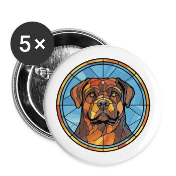 Rottweiler chien race vitrail coloré waterc - Lot de 5 grands badges (56 mm) - blanc - Devant