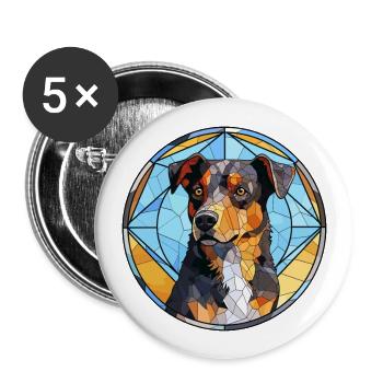 Bouvier portugais chien race vitrail coloré - Lot de 5 grands badges (56 mm) - blanc - Devant