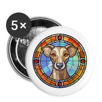 Chien lévrier polonais race vitrail coloré - Lot de 5 grands badges (56 mm) - blanc - Devant