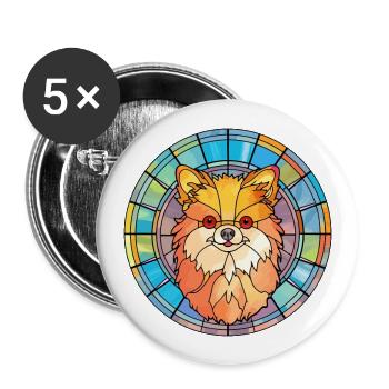 Spitz de Poméranie chien race vitrail coloré - Lot de 5 grands badges (56 mm) - blanc - Devant