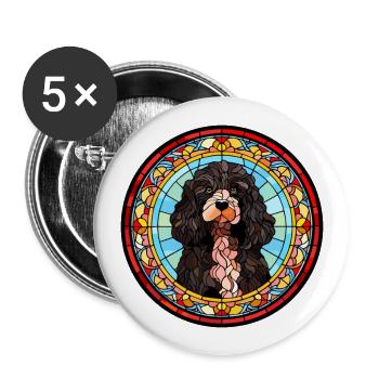 Portugiesischer Wasserhund Rasse Buntglas Bunt - Buttons groß 56 mm (5er Pack) - Weiß - Vorne