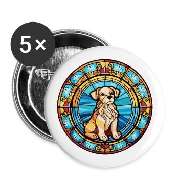 Russe jouet chien race vitrail coloré eau - Lot de 5 grands badges (56 mm) - blanc - Devant