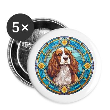 Saint Usuge Spaniel Hunderasse Buntglas Farbe - Buttons groß 56 mm (5er Pack) - Weiß - Vorne