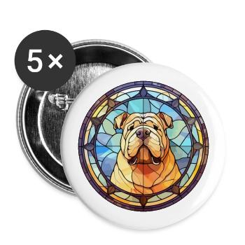 Shar Pei chien race vitrail coloré Watercol - Lot de 5 grands badges (56 mm) - blanc - Devant