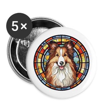 Sheltie chien race vitrail coloré Watercolo - Lot de 5 grands badges (56 mm) - blanc - Devant
