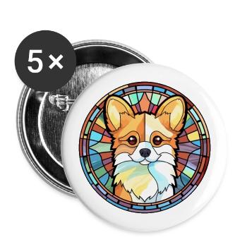 Spitz chien race vitrail aquarelle colorée - Lot de 5 grands badges (56 mm) - blanc - Devant
