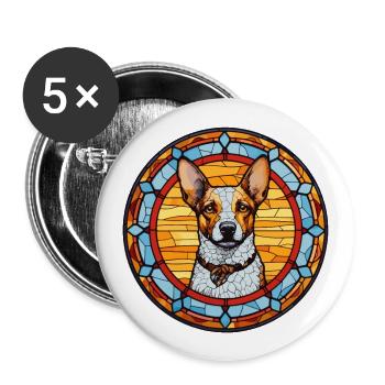 St Miguel Cattle Dog Breed Stained Glass Colorful - Buttons large 2.2''/56 mm (5-pack) - white - Front