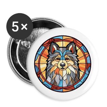 Chien de Laponie suédois race vitrail coloré - Lot de 5 grands badges (56 mm) - blanc - Devant