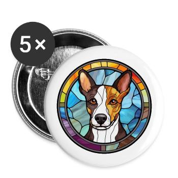 Tenterfield Terrier chien race vitrail Colorf - Lot de 5 grands badges (56 mm) - blanc - Devant