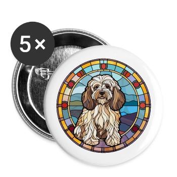 Tibetan Terrier Dog Breed Stained Glass Colorful W - Buttons large 2.2''/56 mm (5-pack) - white - Front