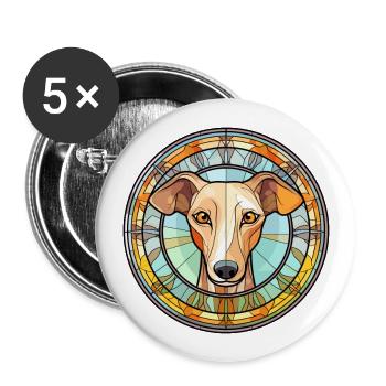 Whippet chien race vitrail coloré Watercolo - Lot de 5 grands badges (56 mm) - blanc - Devant