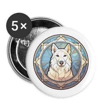 White Shepherd Dog Breed Stained Glass Colorful Wa - Buttons large 2.2''/56 mm (5-pack) - white - Front