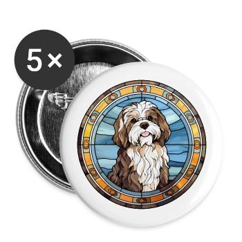Schapendoes chien race vitrail coloré eau - Lot de 5 grands badges (56 mm) - blanc - Devant