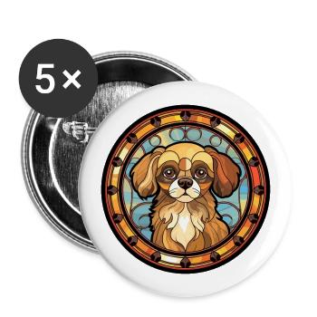 Épagneul tibétain chien race vitrail coloré W - Lot de 5 grands badges (56 mm) - blanc - Devant