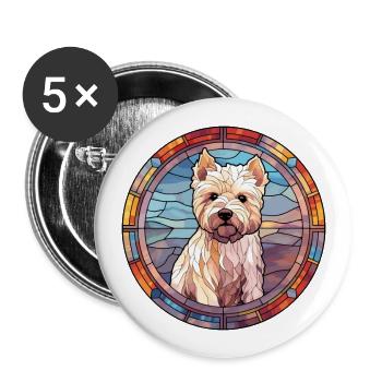 Westie Hunderasse Buntes Glas Buntes Aquarell - Buttons groß 56 mm (5er Pack) - Weiß - Vorne