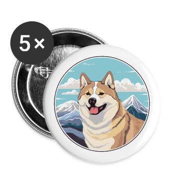 Akita Inu Dog Breed Cartoon Kawaii Watercolor - Buttons large 2.2''/56 mm (5-pack) - white - Front