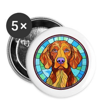 Drahthaarige Vizsla Hunderasse Buntglas Bunt - Buttons groß 56 mm (5er Pack) - Weiß - Vorne
