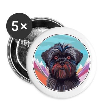 Affenpinscher chien race dessin animé kawaii aquarelle - Lot de 5 grands badges (56 mm) - blanc - Devant