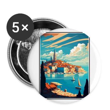 Novigrad Croatie Vintage voyage affiche Souvenir - Lot de 5 grands badges (56 mm) - blanc - Devant