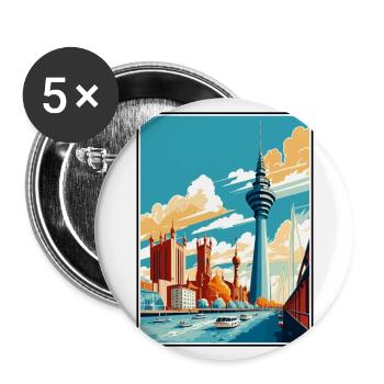 Düsseldorf Deutschland Vintage Reiseposter Souvenir - Buttons groß 56 mm (5er Pack) - Weiß - Vorne