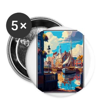 Dordrecht Pays-Bas Vintage voyage affiche WPA - Lot de 5 grands badges (56 mm) - blanc - Devant