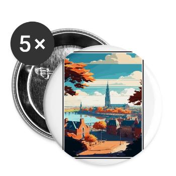 Nimègue Pays-Bas Vintage voyage affiche WPA Art - Lot de 5 grands badges (56 mm) - blanc - Devant