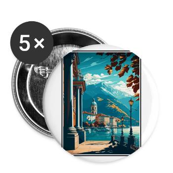 Locarno Switzerland Vintage Travel Poster Souvenir - Buttons large 2.2''/56 mm (5-pack) - white - Front